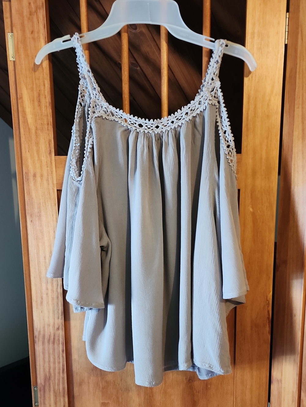 Vanilla Star Light Gray Crochet-Trim Cold Shoulder Tunic